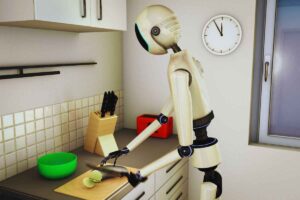 robot che svolge faccende domestiche